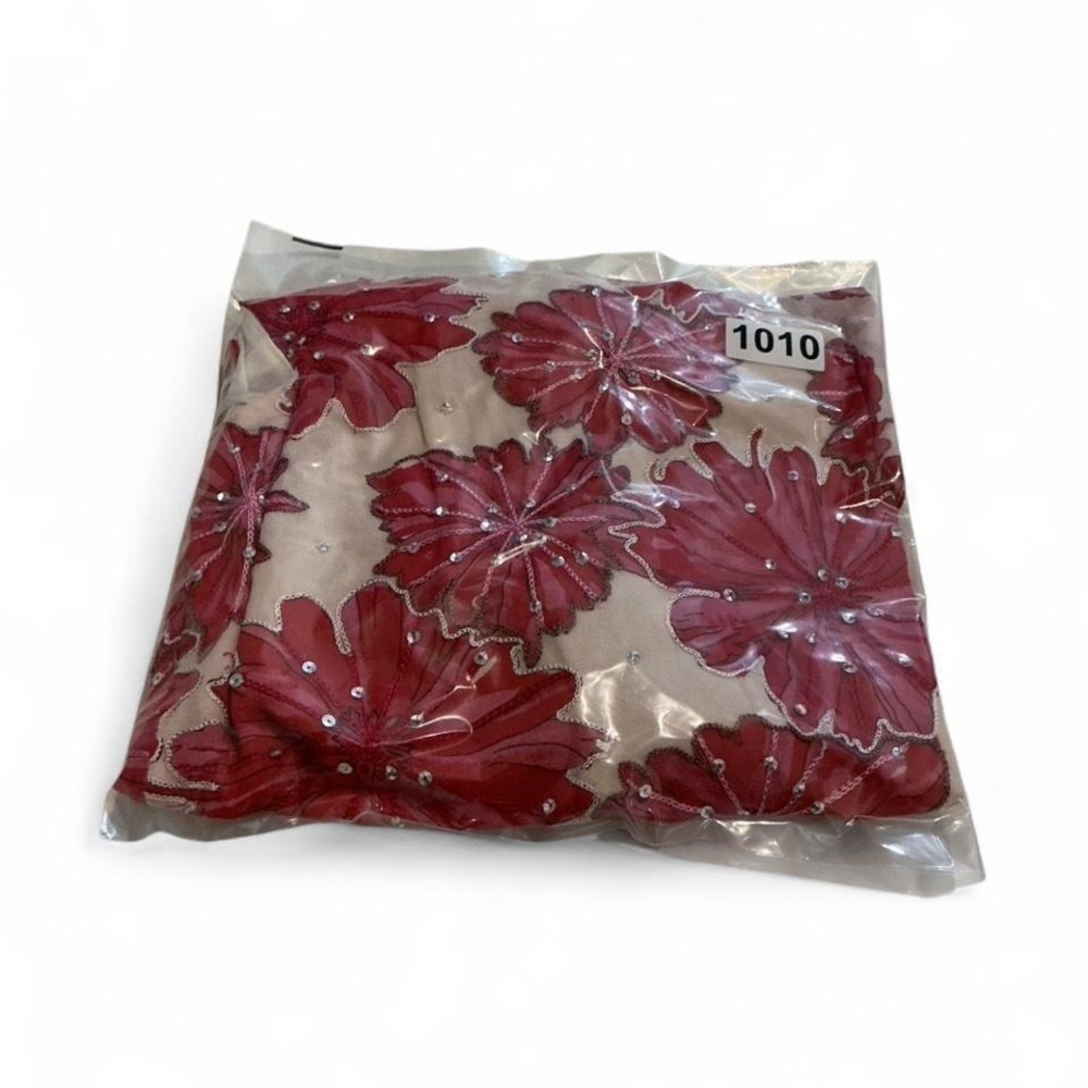 Chetta B Silk Floral Halter Top Size 14 Red Pink Sequin Embellished Asymmetrical - Picture 7 of 8
